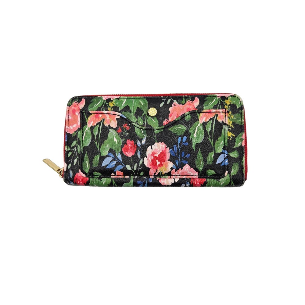 Women's Floral Wallet Card Holder Zipper Pouch Black Red Pink Green